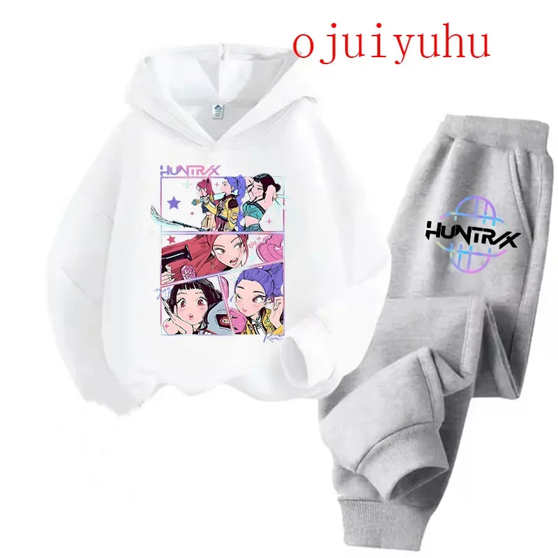 Kids Kpop Demon Hunters Kawaii Hoodie & Sweatpants Set Anime Cartoon Clothing