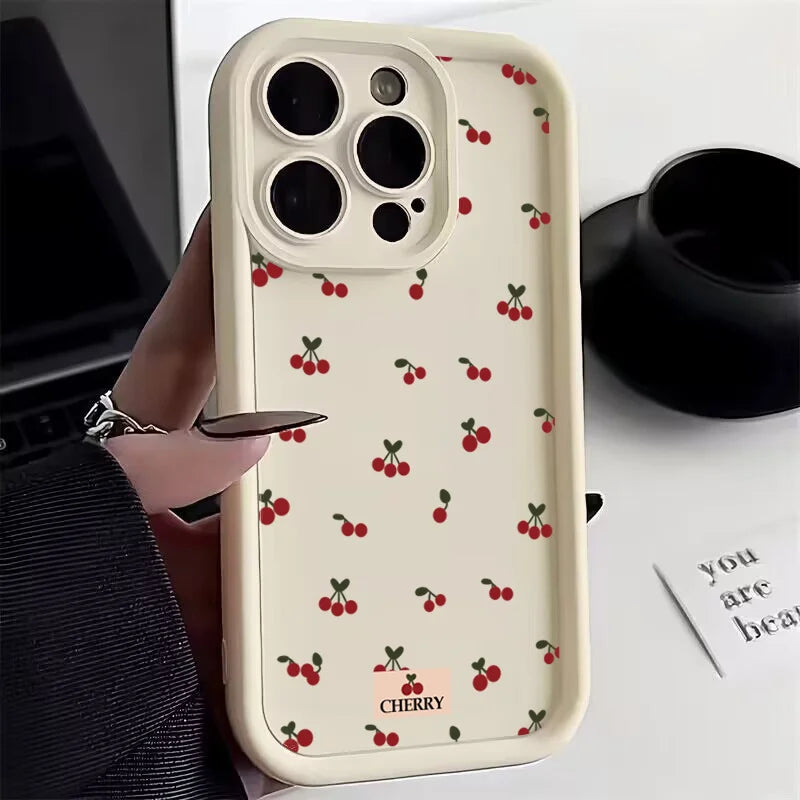 Small Cherry Pattern Case for iPhone 17 16 15 14 13 12 11 Pro Max XR XS Mini