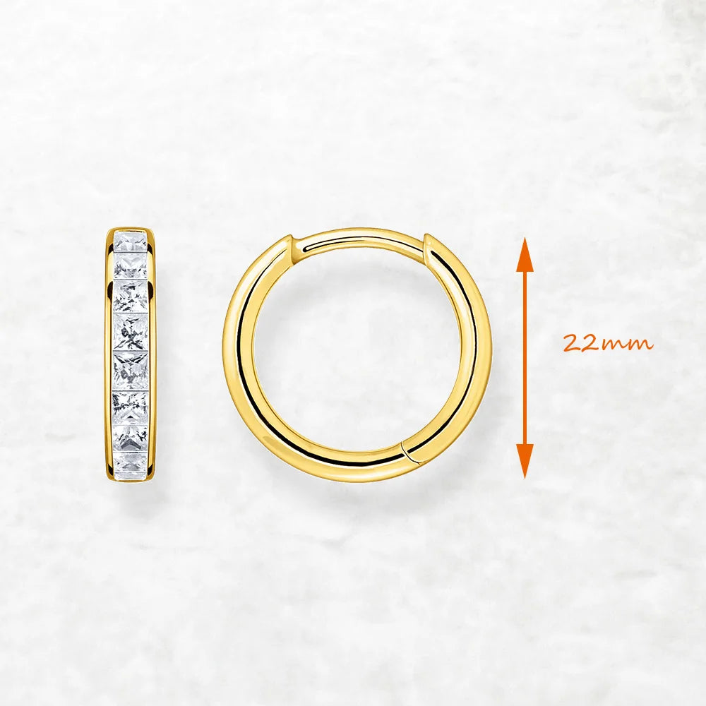 Elegant Golden Hinged Hoop Earrings Creole Solid 925 Sterling Silver