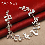 925 Sterling Silver 8-inch Musical Note Bracelet Women Party Jewellery Gift