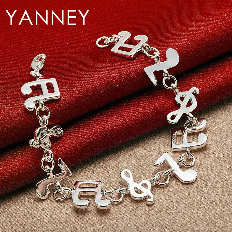 925 Sterling Silver 8-inch Musical Note Bracelet Women Party Jewellery Gift