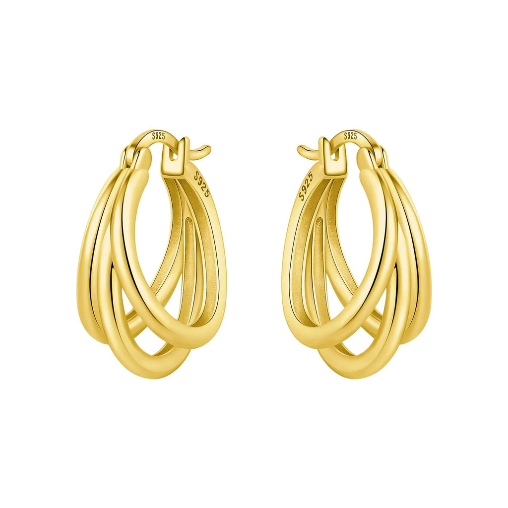 925 Sterling Silver Simple Gold U-shaped Versatile Hoop Earrings Birthday Gift