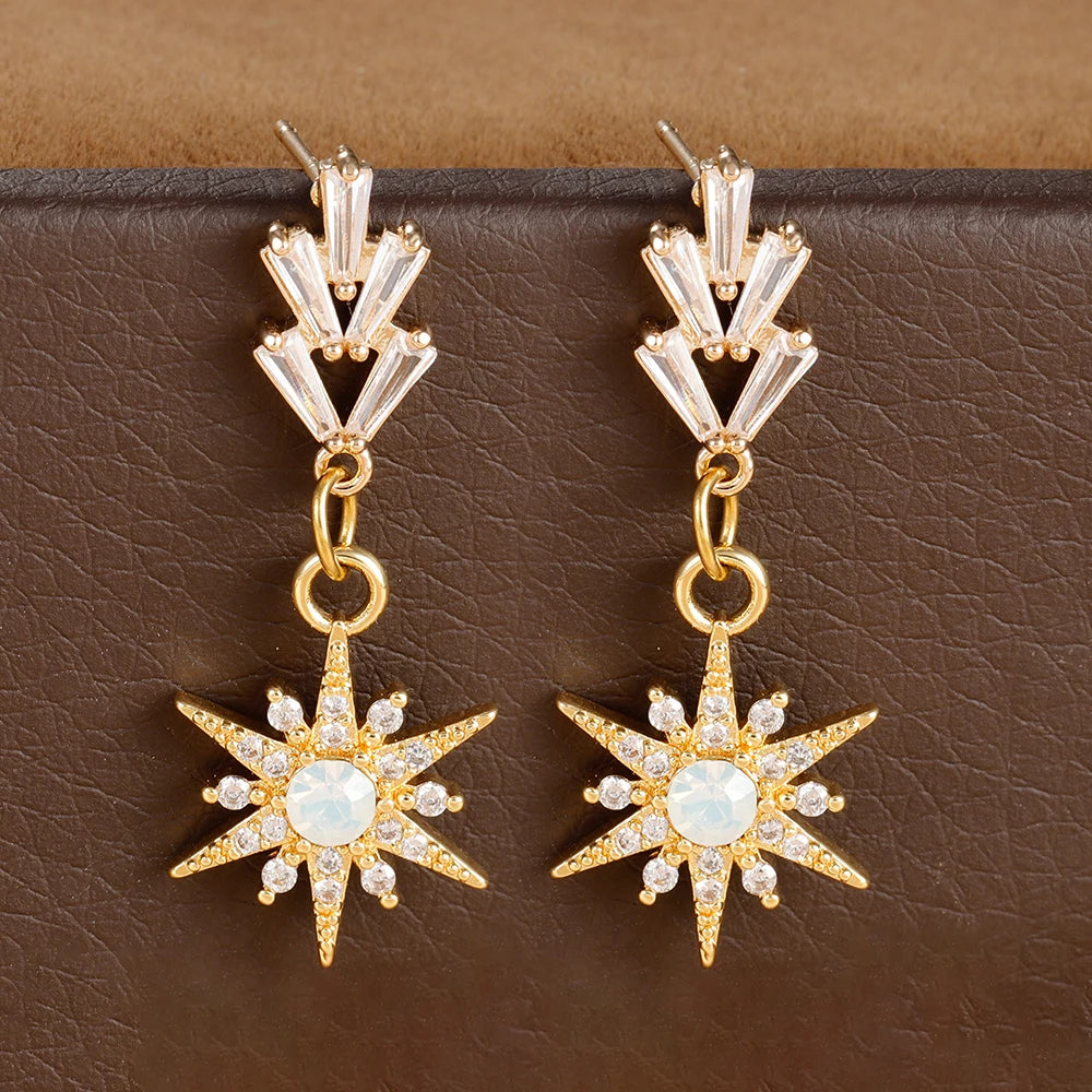 Vintage Crystal Zirconia Stainless Steel Earrings Star Pendant