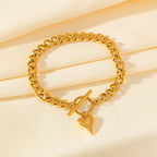 Heart Love Stainless Steel Charm Bracelet 18K Gold Plated Waterproof