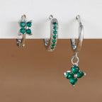 3PCS Fashion Orange Blue Zircon Hanging Earrings Stainless Steel Flower