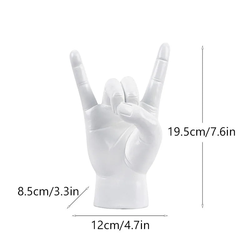 Resin Rock and Roll Gesture Hand Figurines Devil Horns Sculpture Tabletop Pop Art