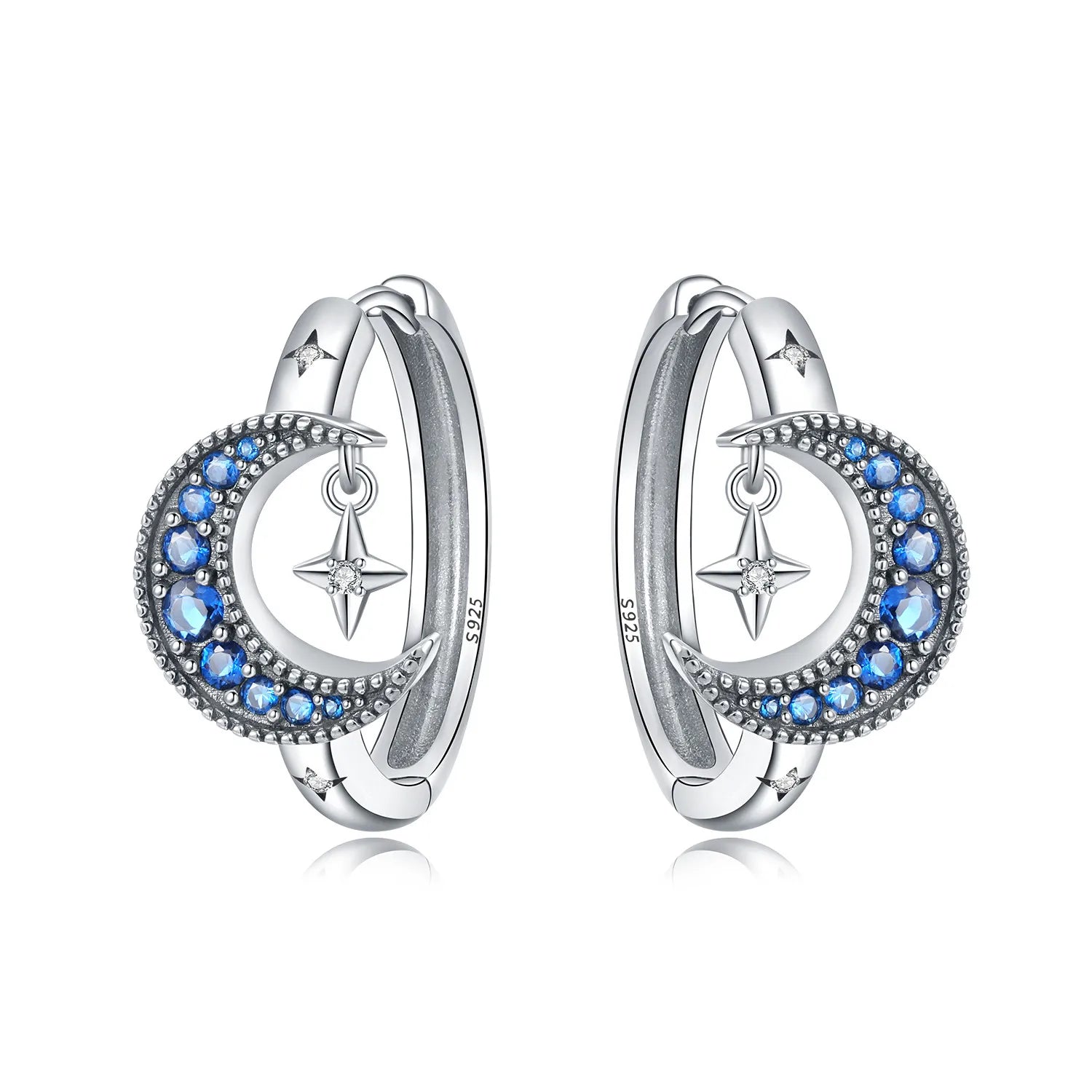 925 Sterling Silver Mysterious Star Moon Versatile Hoop Earrings Women's Gift
