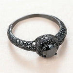 Male Female Vintage Black Crystal Black Gold Engagement Ring Trendy Round Zircon Wedding Jewelry For Men Women