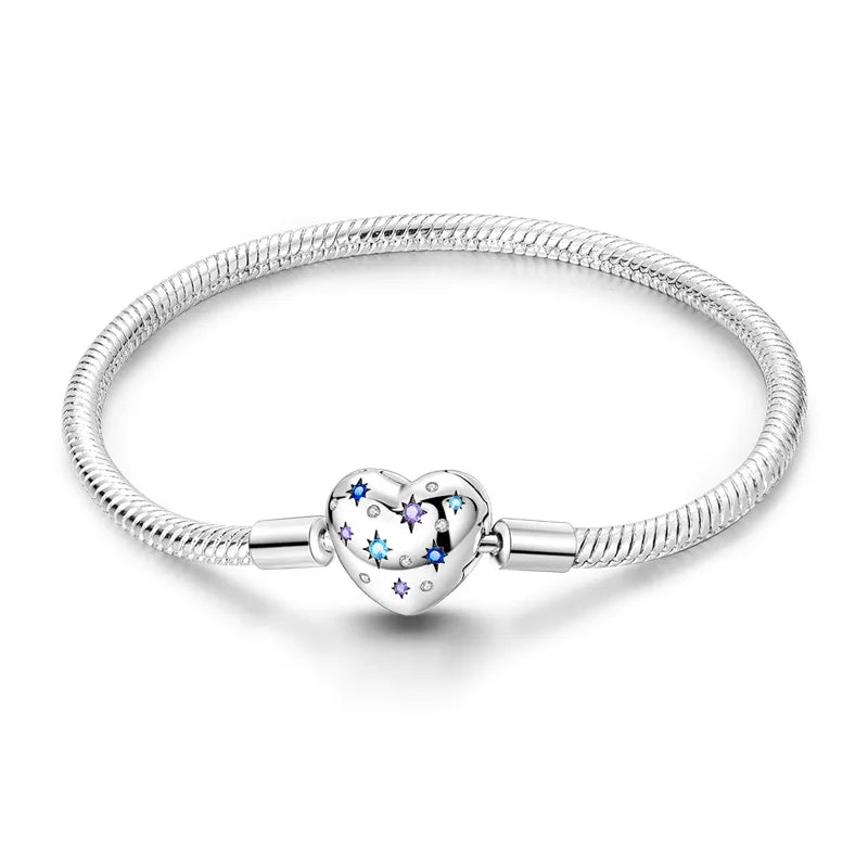 925 Sterling Silver Forever Love Peach Heart Bracelets Star Moon Airplane Earth Bracelets For Women Fit DIY Charms Party Jewelry