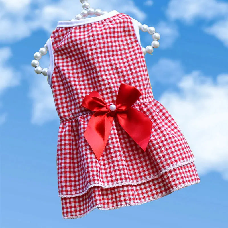 Outdoor Dog Cat Dress with Bow, Cute & Breathable Sundress for Walking, Lightweight Travel Outfit with Bow Tie, Easy Wear for Sm
