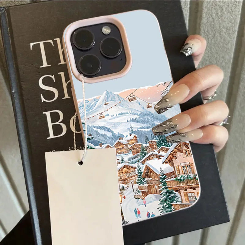 Skiing Town Winter Lychee Case for iPhone 17 16 15 14 13 Pro Max