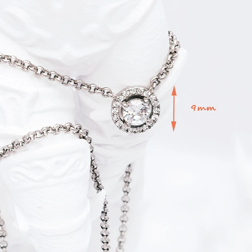 Halo Round Zircon Necklace 925 Sterling Silver Classic Fine Jewellery Gift