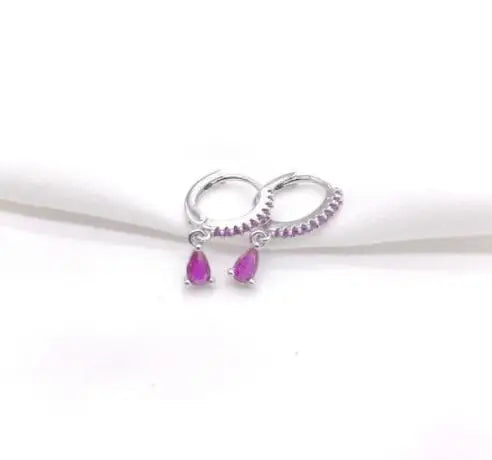2PCS Stainless Steel Zirconia Small Hoop Earrings Water Drop Pendant