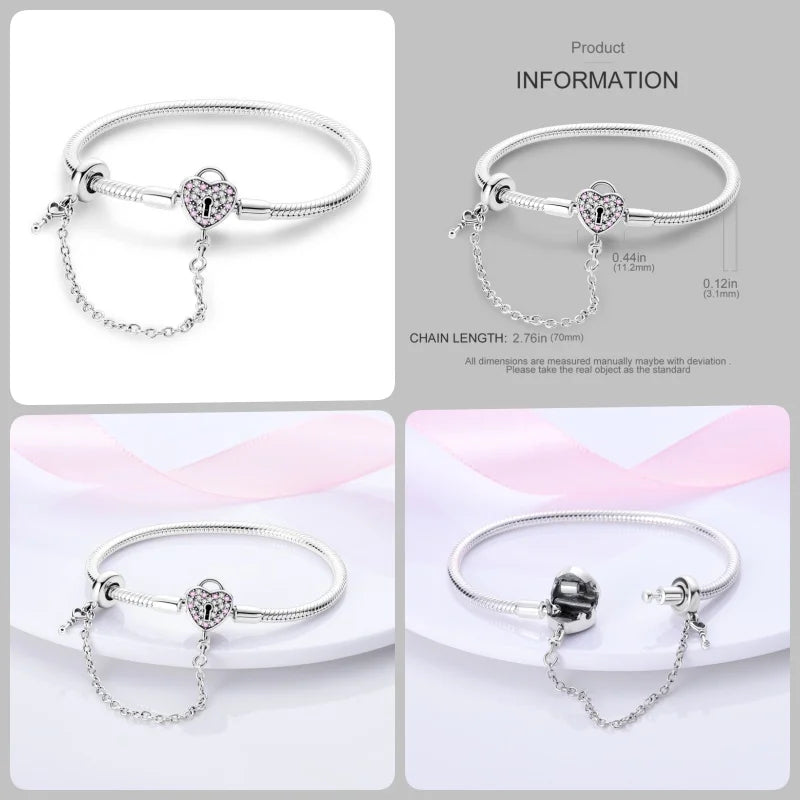 925 Silver 17-20CM Heart Pave Zirconia Original Bracelets Infinity Bracelet Fit DIY Charms Bead Birthday Jewelry Gifts Hot Sale