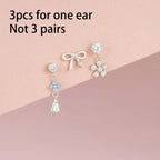 3PCS Stainless Steel Blue Opal Stone Flower Bowknot Petal Piercing
