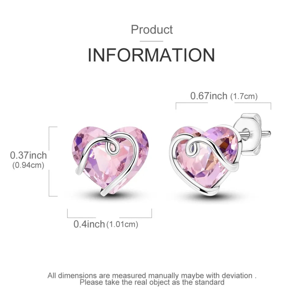 925 Sterling Silver Romantic Pink Love Heart Stud Earrings Birthday Gift