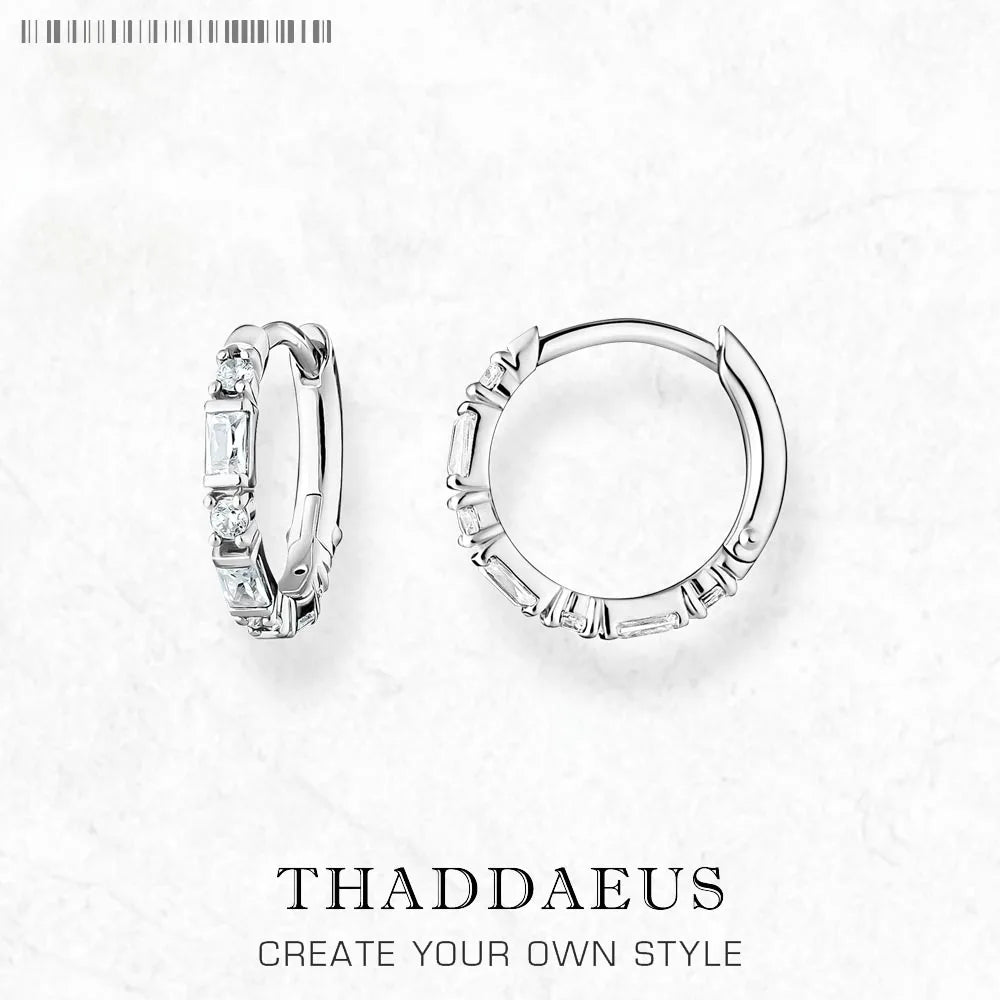 White Zircon Creole Hinged Hoop Earrings 925 Sterling Silver Gift