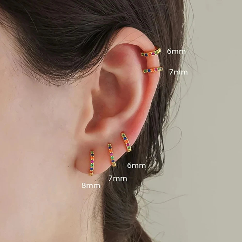 Stainless Steel Colourful Zirconia Huggie Minimal Hoop Earrings