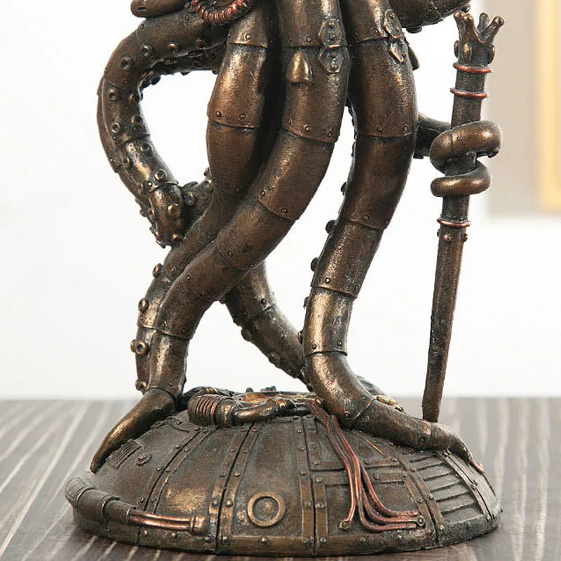 Steampunk Seabed Hiker Octopus Statue Vintage Cthulhu Figure Submarine Piranha Sculpture