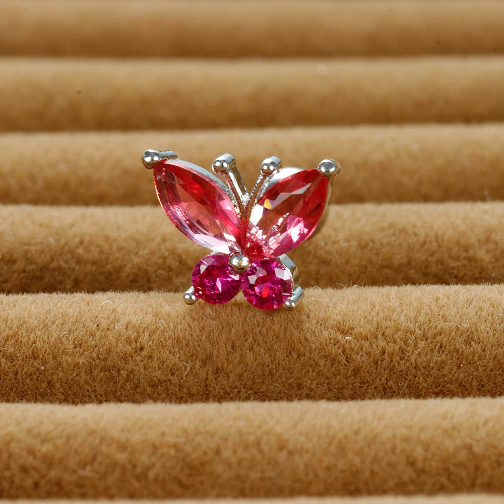 1PC Stainless Steel Tragus Helix Butterfly Piercing Earrings Pink
