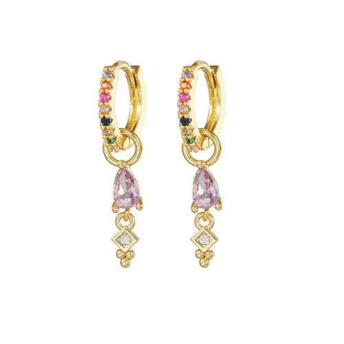 2PCS Trendy Stainless Steel Water Drop Hoop Earring 18K Gold Plated