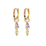 2PCS Trendy Stainless Steel Water Drop Hoop Earring 18K Gold Plated