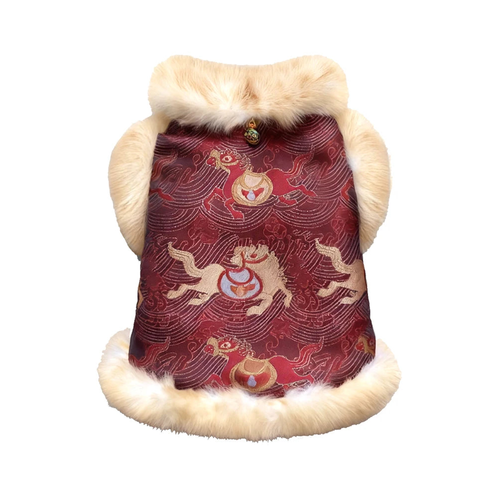 Dog Cat Tang Suit | Chinese New Year Red Coat, Warm Festive Cheongsam Outfit, Traditional Mandarin Collar Design