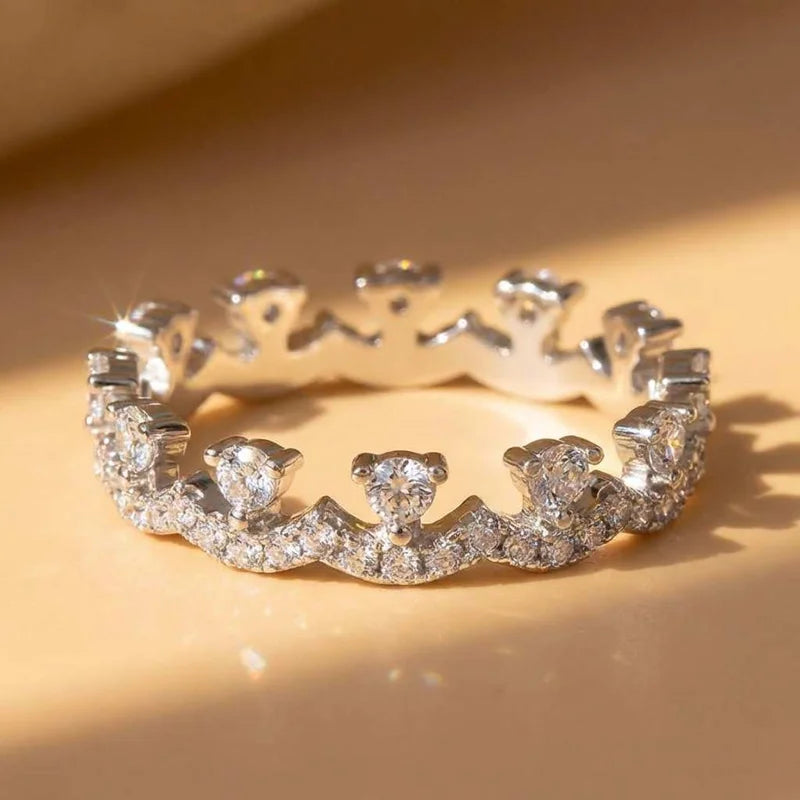 925 Sterling Silver Elegant Crown Zircon Ring Stackable Accessory Party Wedding Gift