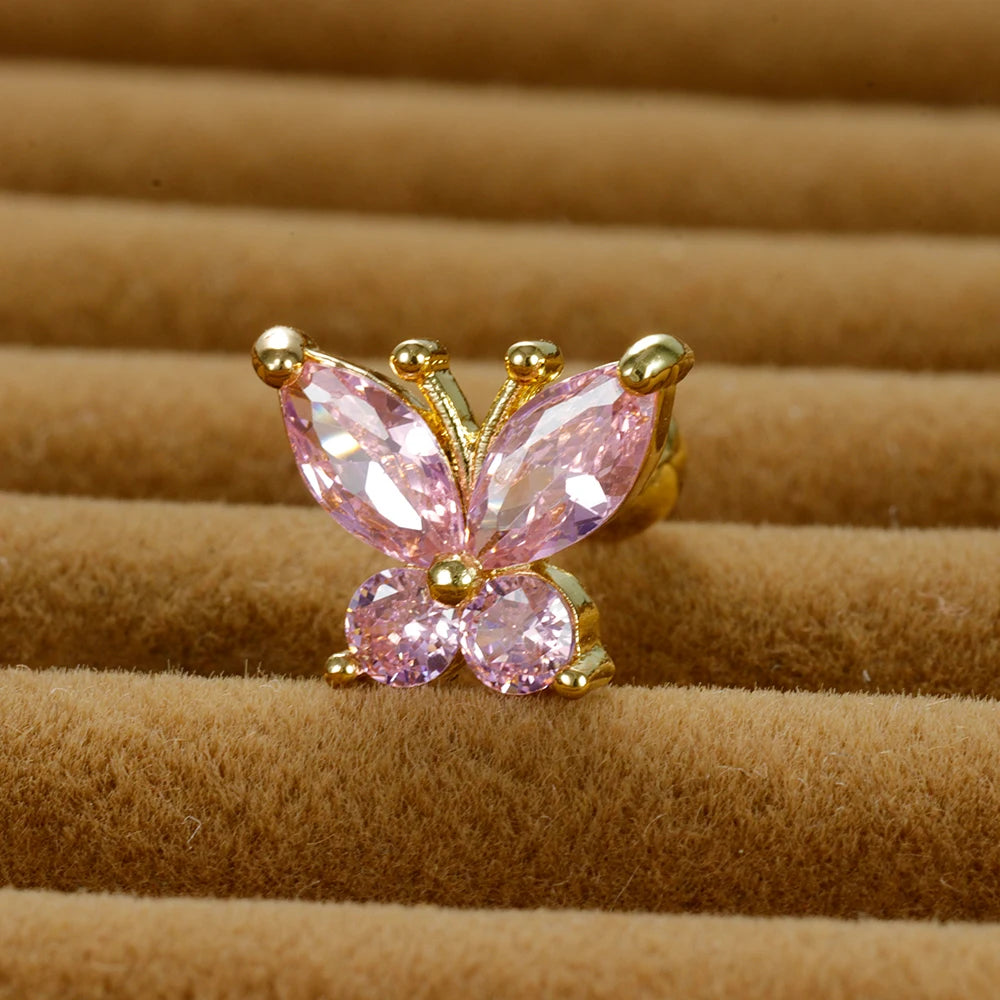 1PC Stainless Steel Tragus Helix Butterfly Piercing Earrings Pink