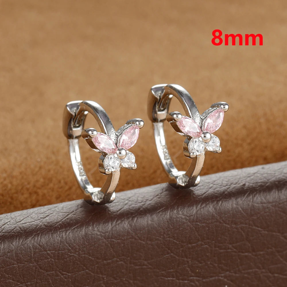Stainless Steel Zircon Butterfly Minimal Hoop Earrings Gold Huggie