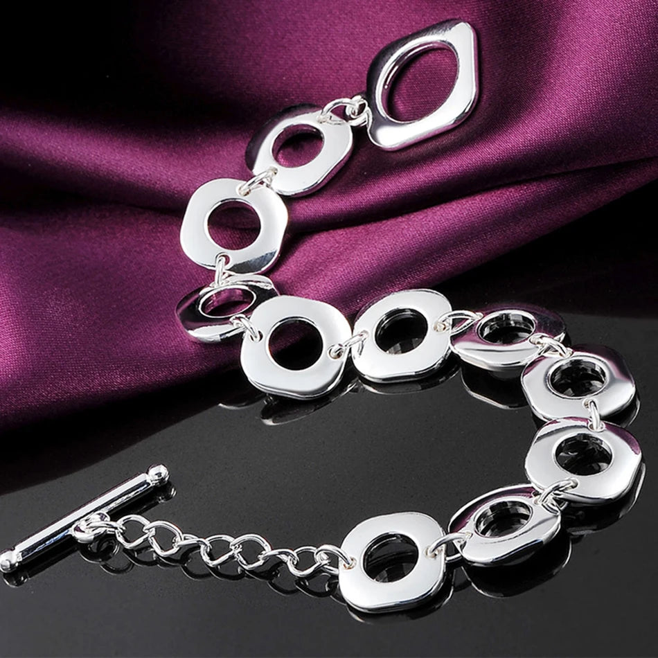 Square Chain Bracelet 925 Sterling Silver Classic Women Wedding Party Gift
