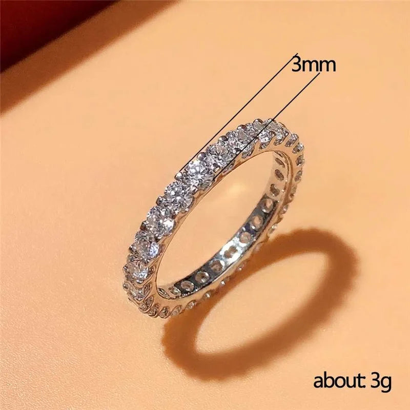 925 Sterling Silver New Trendy Thin Finger Ring Band Shiny Cubic Zirconia Simple Stylish Daily Wear