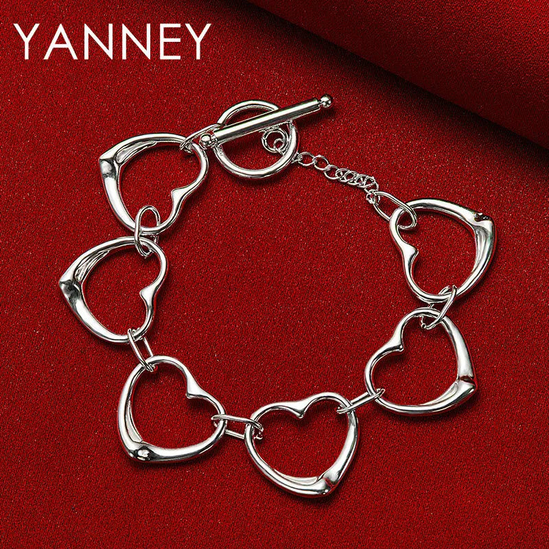 925 Sterling Silver Heart Shaped Bracelet Women Stylish Jewellery Gift
