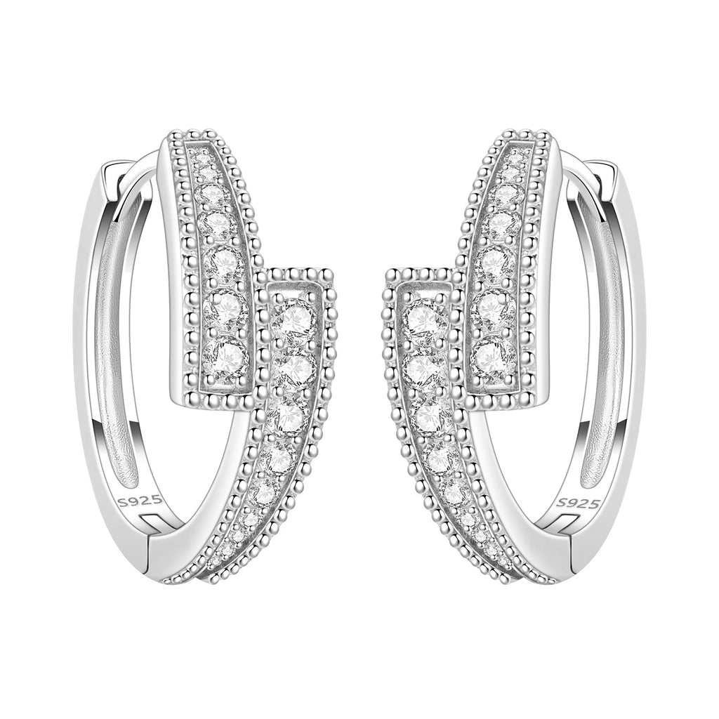 925 Sterling Silver Square Chain Stone Inlaid Hoop Earrings Trendy Jewellery