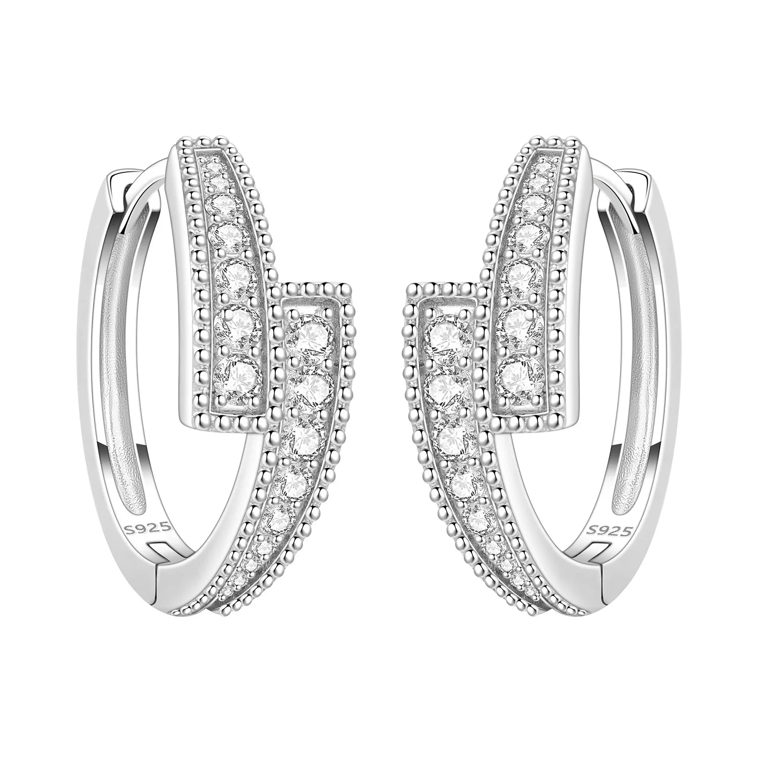 925 Sterling Silver Square Chain Stone Inlaid Hoop Earrings Trendy Jewellery