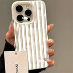 White Striped Blue Texture Case for iPhone 17 16 15 14 13 12 11 Pro Max Plus