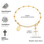 Charm Cubic Zirconia Cross Rosary Bracelet for Women, Stainless Steel  Mary Adjustable Link, Religious Jewelry Gift
