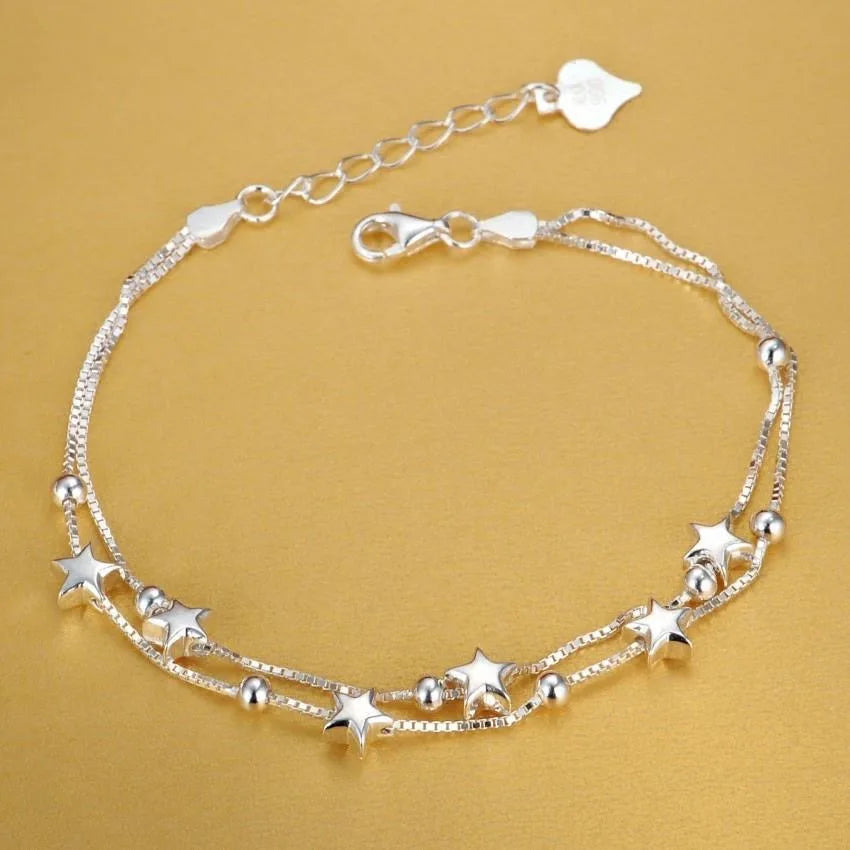 Square Solid Chain Bracelet 925 Sterling Silver Men Women Party Fashion Gift