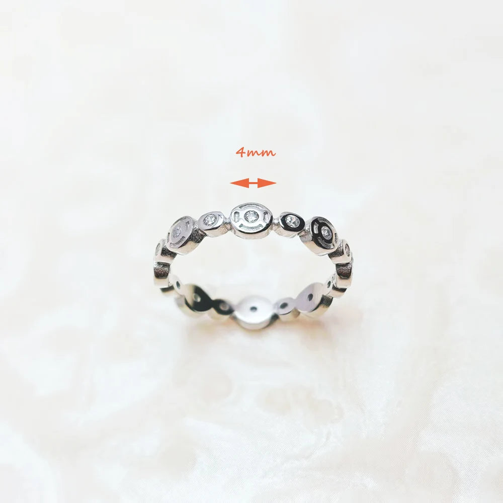 White Stone Circles Ring 925 Sterling Silver Spring Trendy Jewellery Women
