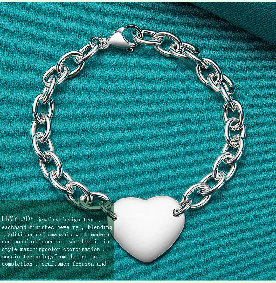 Heart Brand Pendant Bracelet 925 Sterling Silver Women Wedding Engagement