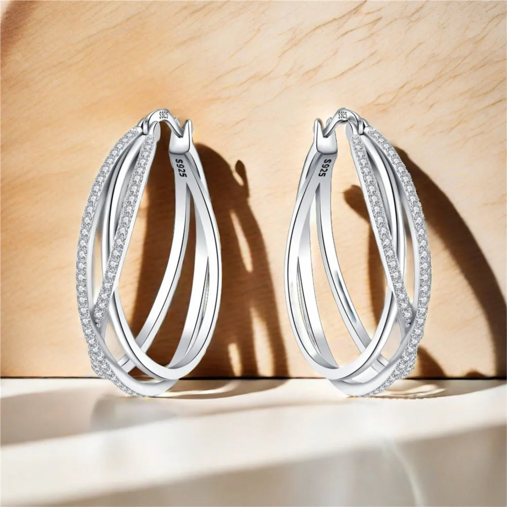 925 Sterling Silver Curve Weaving Large Circle Versatile Hoop Earrings Gift