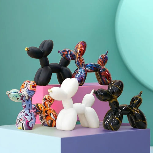 Graffiti Balloon Dog Sculpture Black White Puppy Figurines Modern Tabletop Decoration
