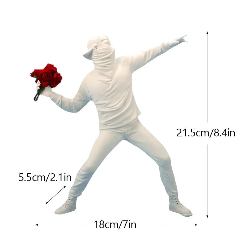 Flower Thrower Statue Pop Art Modern Balloon Girl Figurine Office Home Decoration