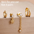 4PCS Star Moon Stainless Steel Zircon Stud Earrings 14K Gold Plated