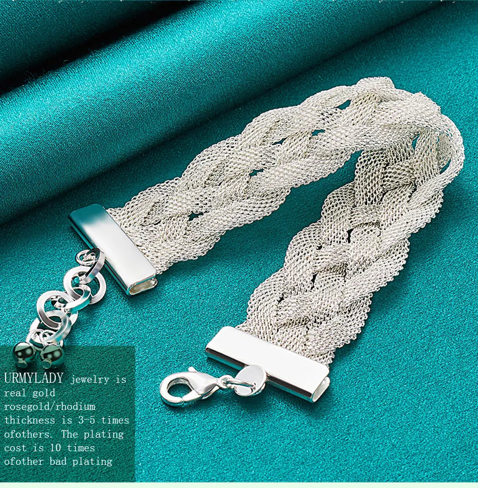 Braid Chain Bracelet 925 Sterling Silver Men Women Wedding Fashion Jewellery