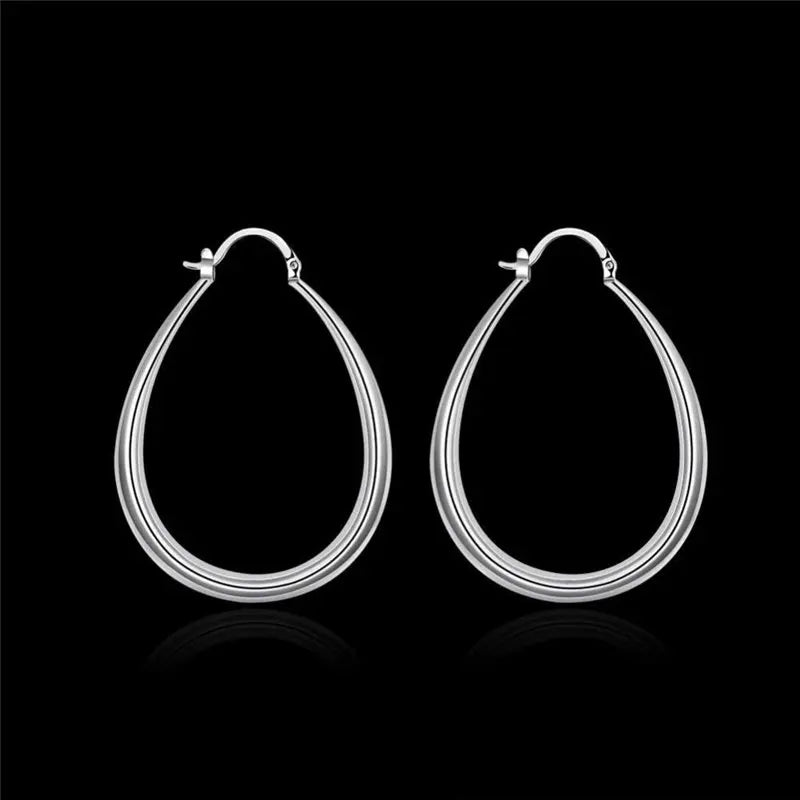 925 Sterling Silver 40mm Luxury Oval U Hoop Earrings Women Fashion Wedding Gift