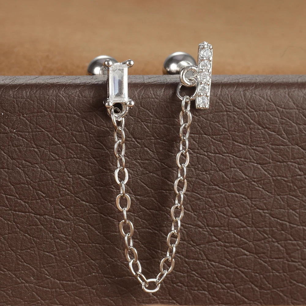 Stainless Steel Zircon Crown Stud Earrings Women 18K Gold Double Studs