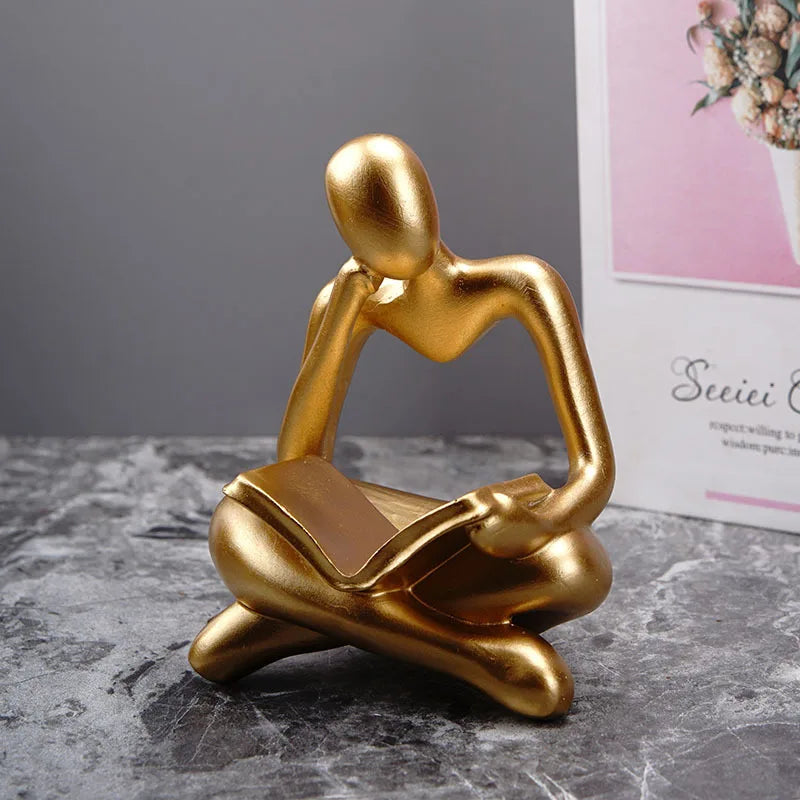 Nordic Abstract Reading Book Statue Resin Figurine Office Desktop Handmade Crafts