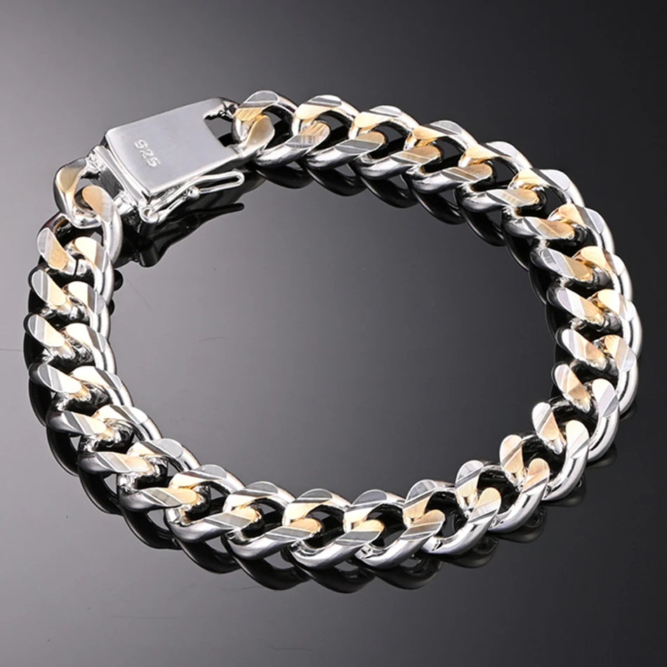 10mm Gold & Silver Chain Bracelet Men Women Noble Wedding Fashion Jewellery