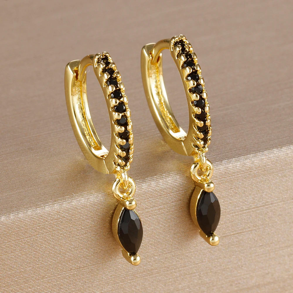 Luxury Cubic Zirconia Stainless Steel Gold Colour Horse Eye Earrings